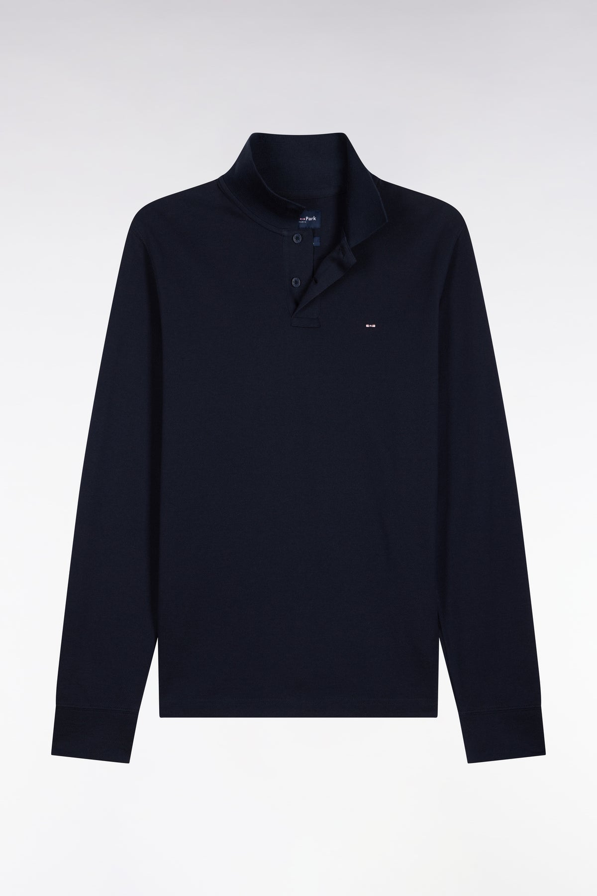Polo manches longues en coton Pima bleu marinecoupe droite