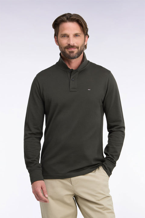 Polo manches longues en coton Pima kaki coupe droite - Image 3