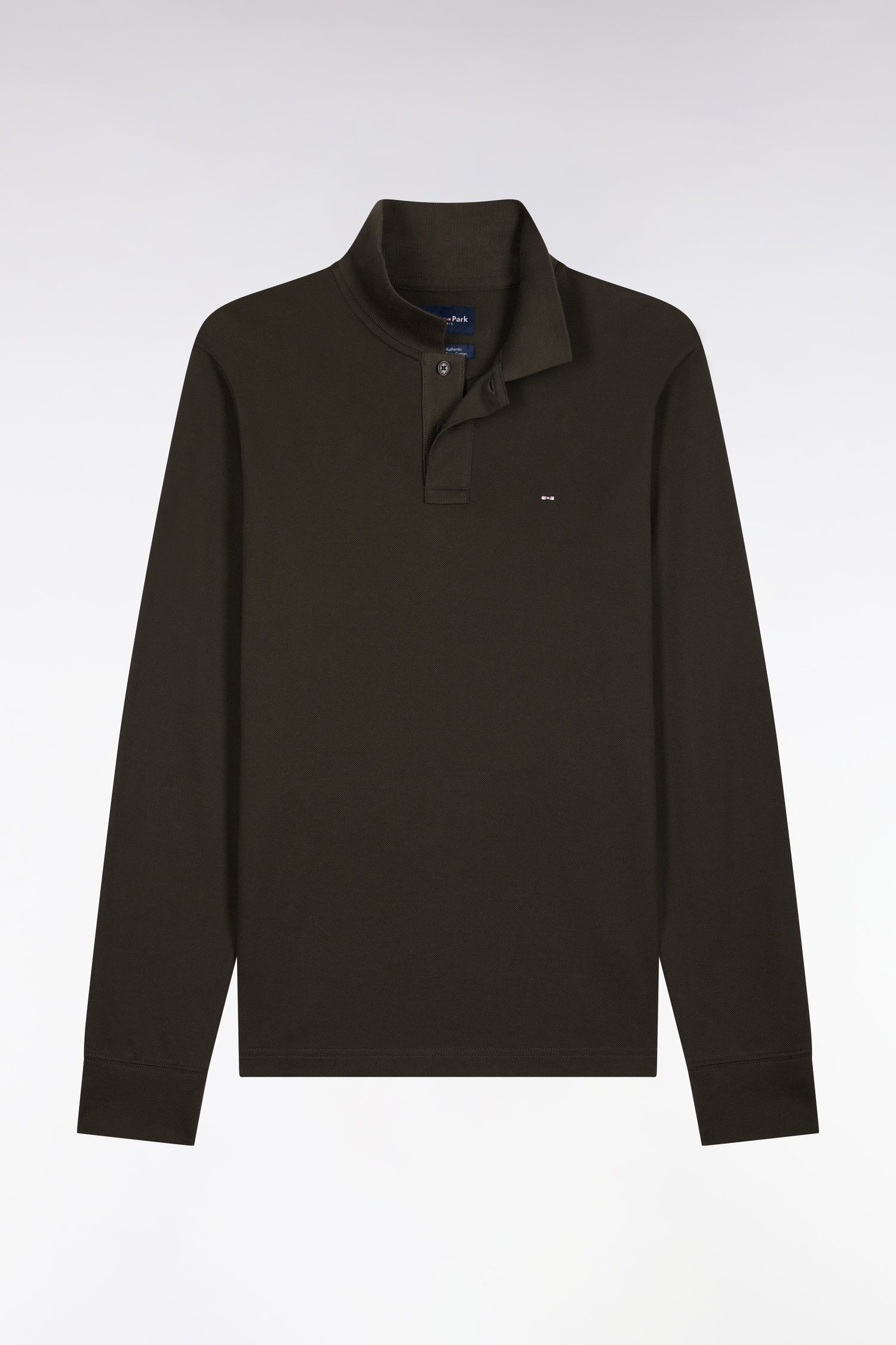 Polo manches longues en coton Pima kaki coupe droite