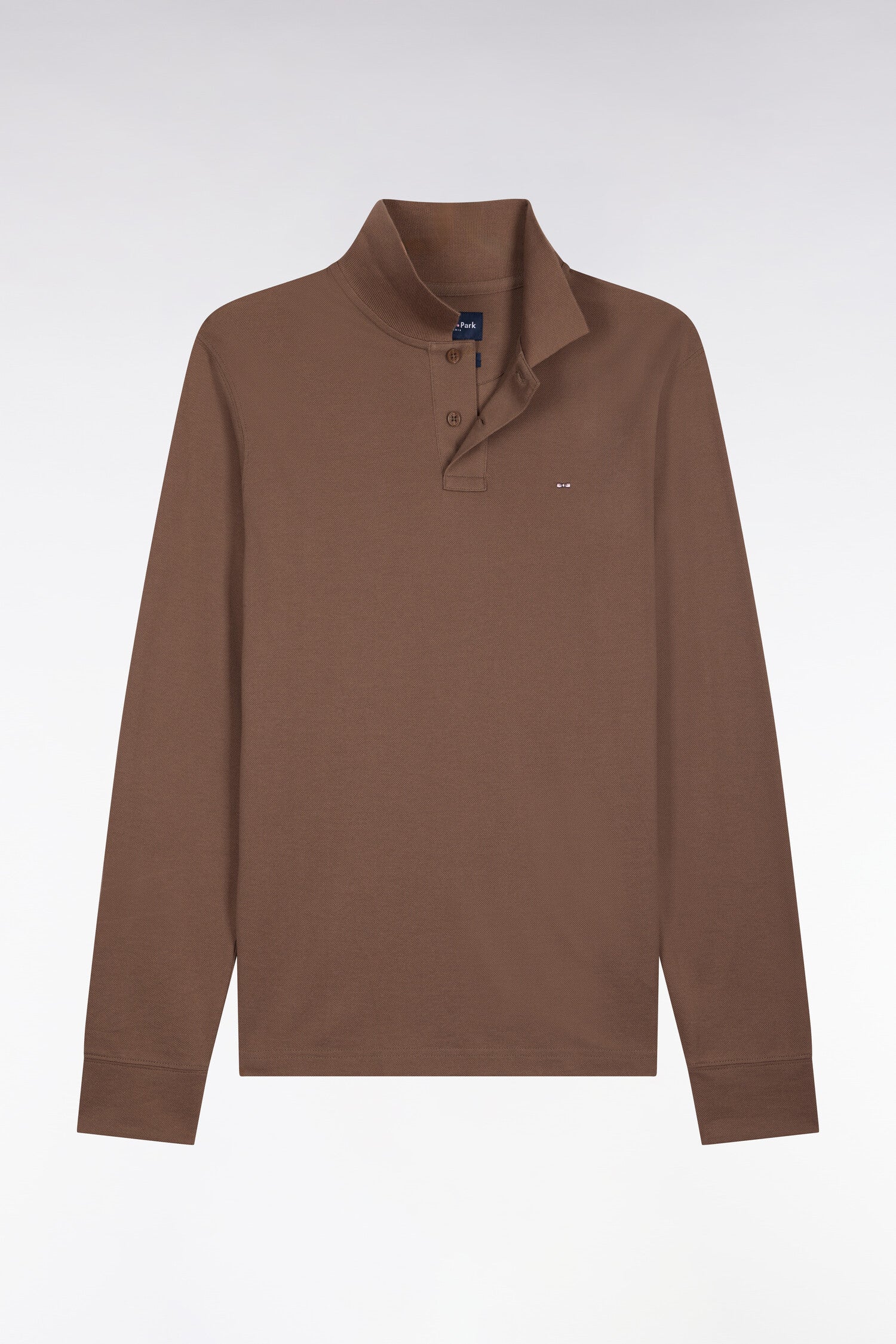 Polo manches longues en coton Pima marron coupe droite