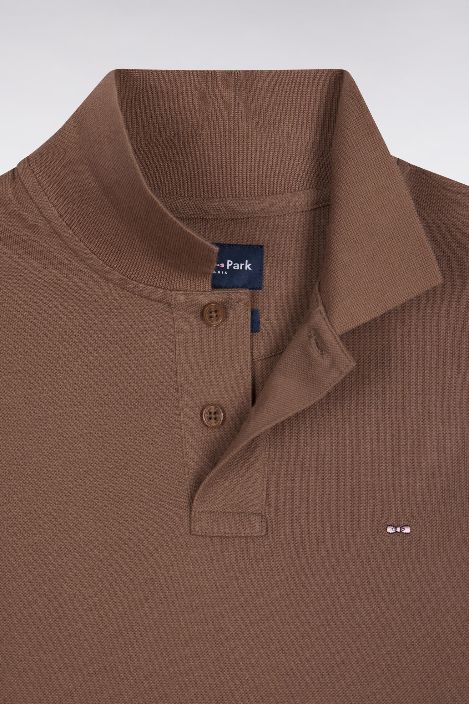 Polo manches longues en coton Pima marron coupe droite