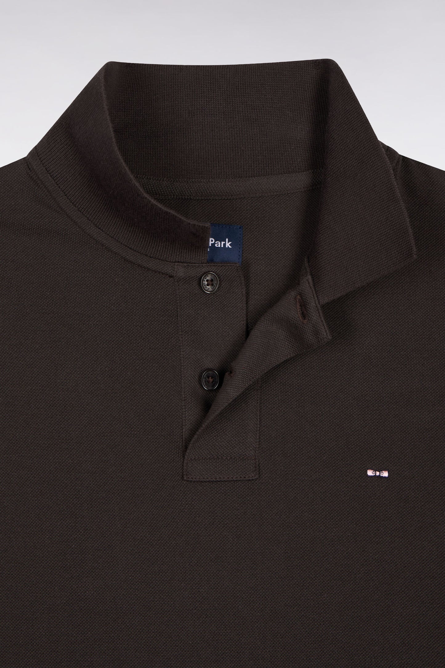 Long-sleeved polo shirt in dark brown Pima cotton, straight cut