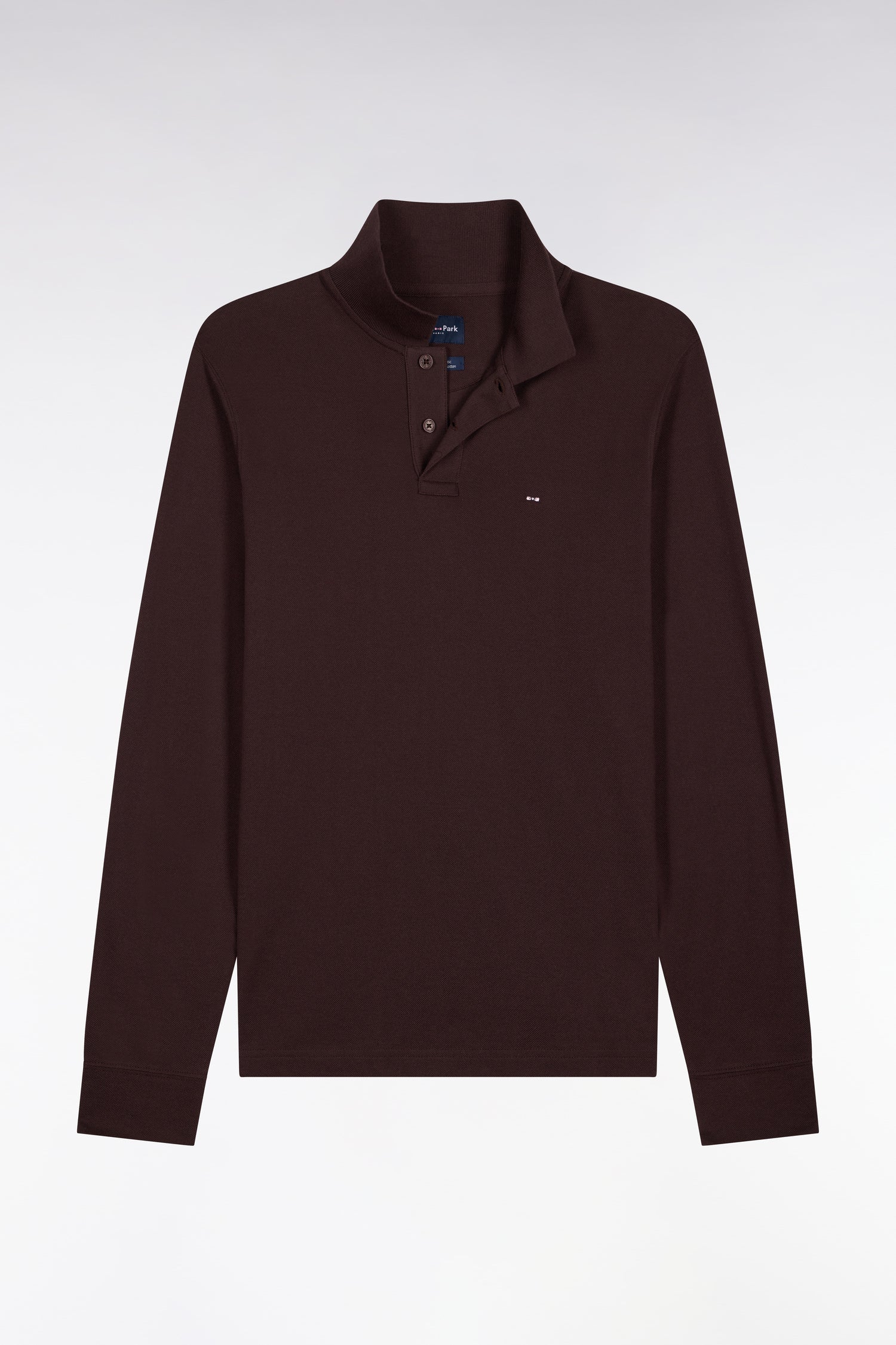 Polo manches longues en coton Pima marron coupe droite