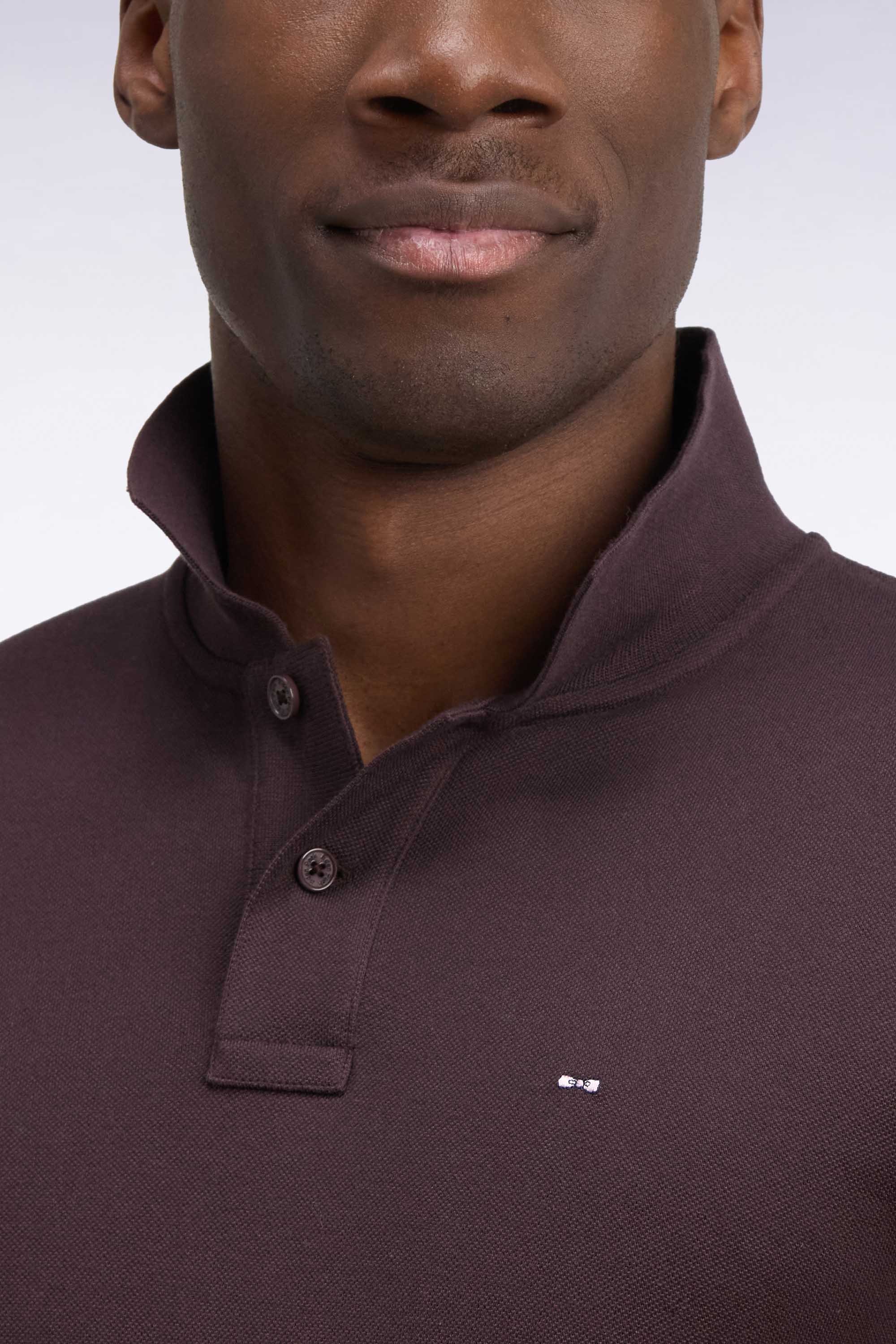 Polo manches longues en coton Pima marron coupe droite