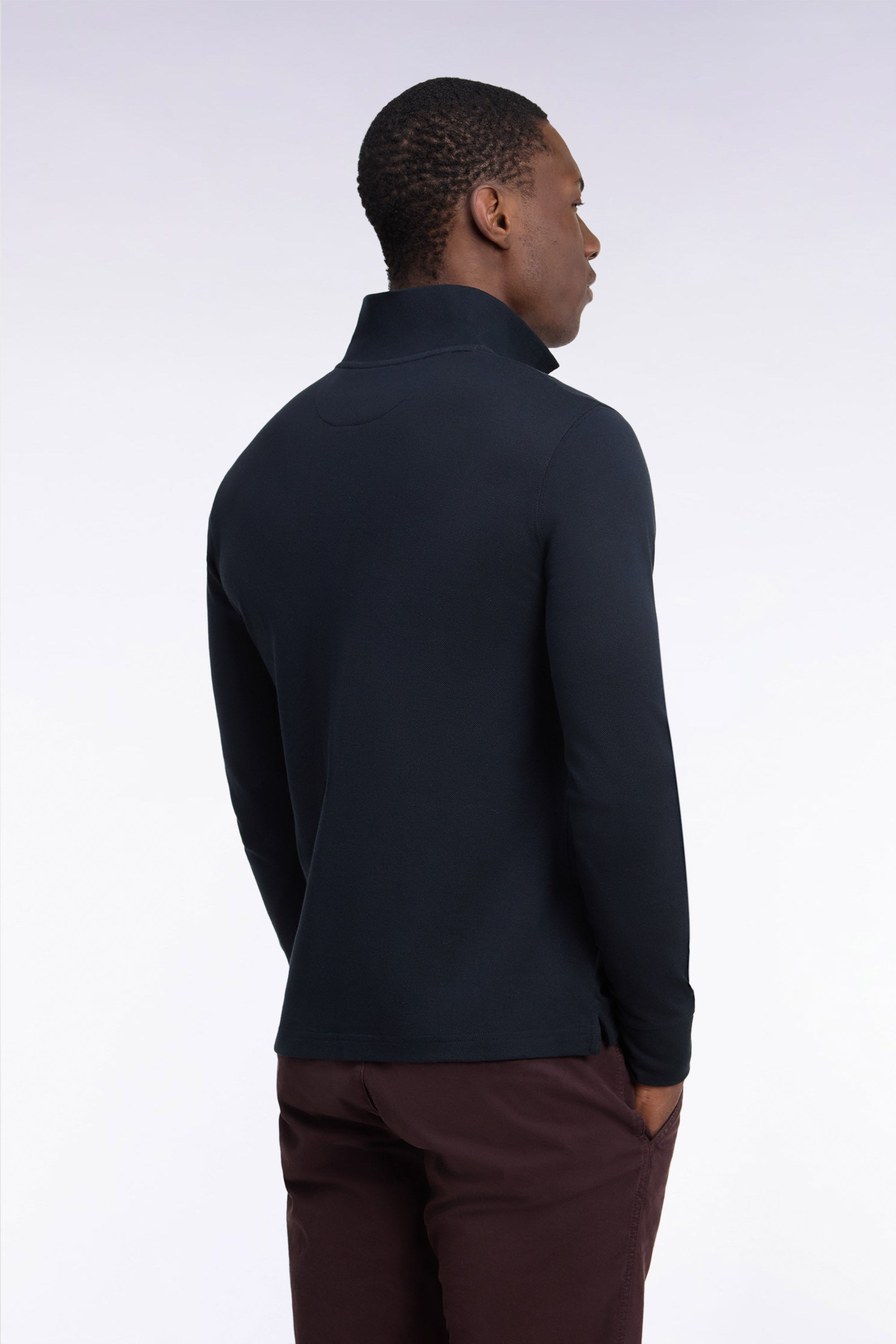 Polo manches longues en coton Pima noir coupe droite