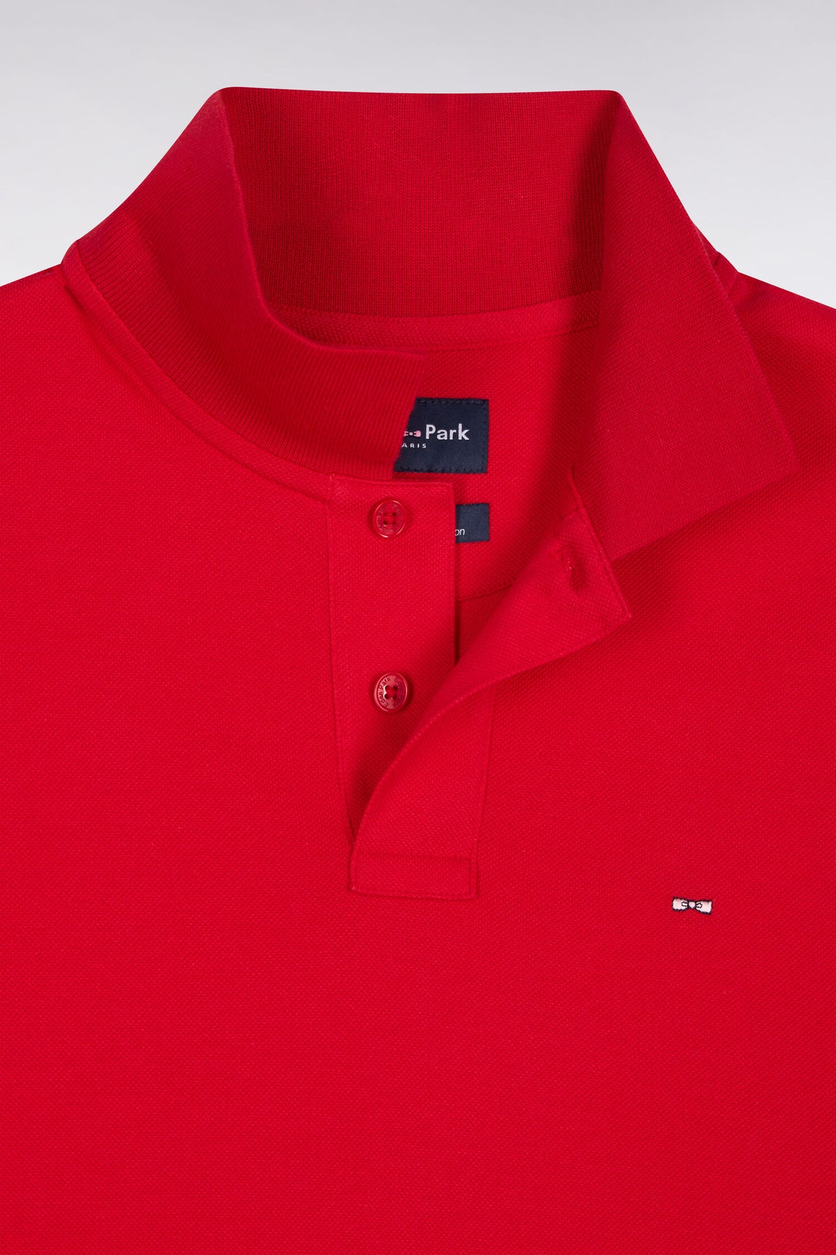 Polo manches longues en coton Pima rouge coupe droite