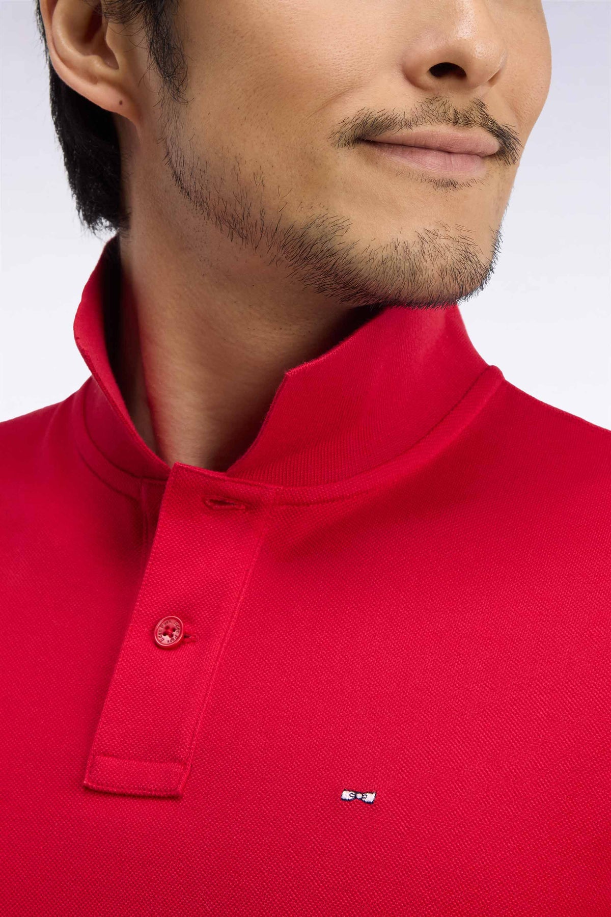 Polo manches longues en coton Pima rouge coupe droite