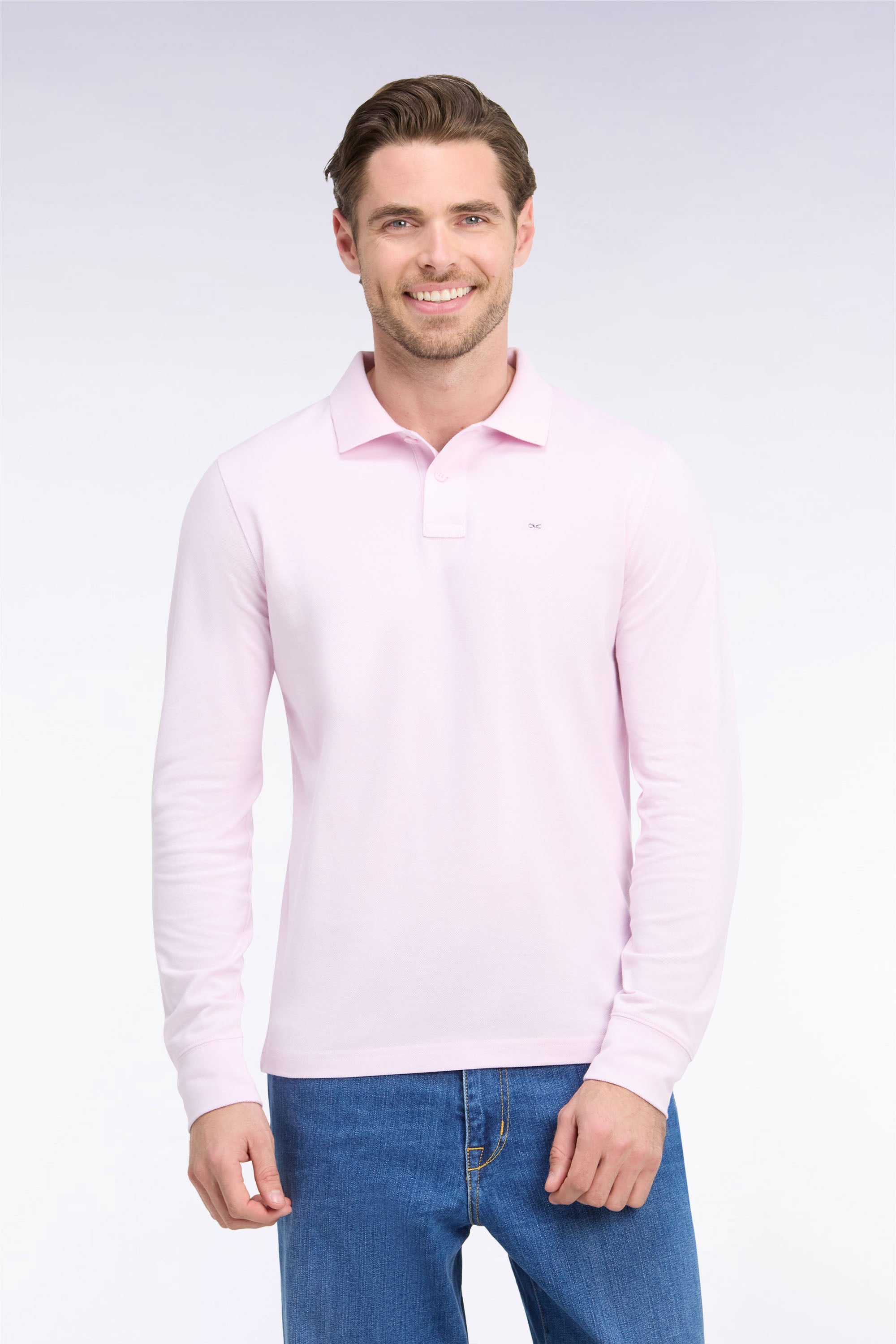 Poloshirt lange Ärmel aus Baumwolle Pima rosa gerade Passform