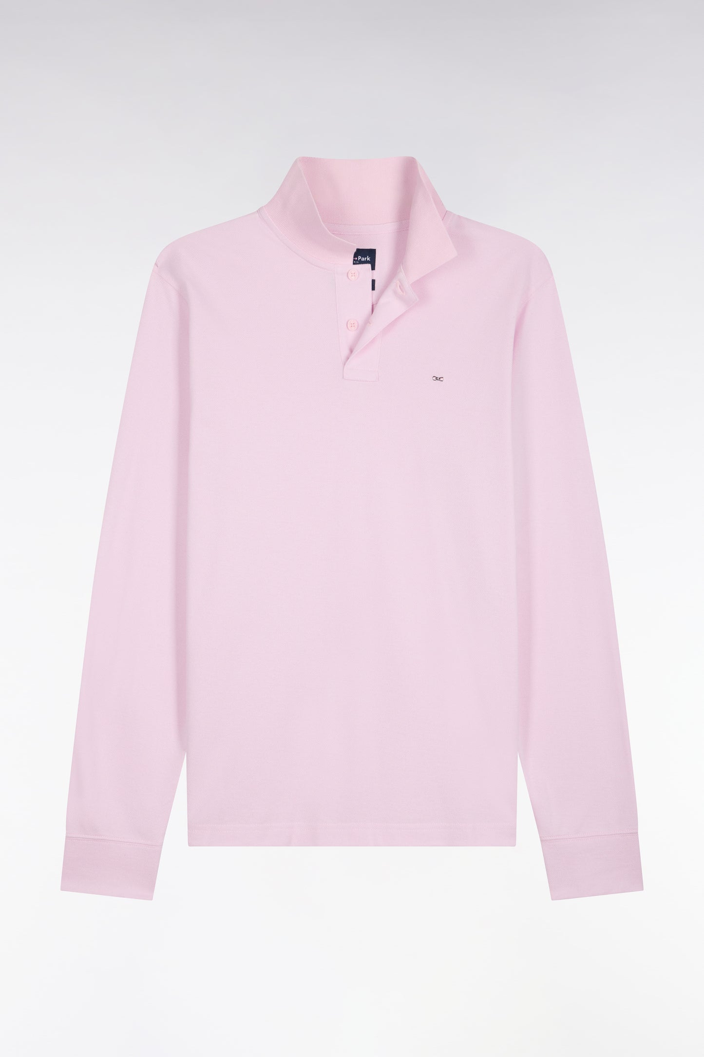 Long-sleeved straight-cut pink Pima cotton polo shirt