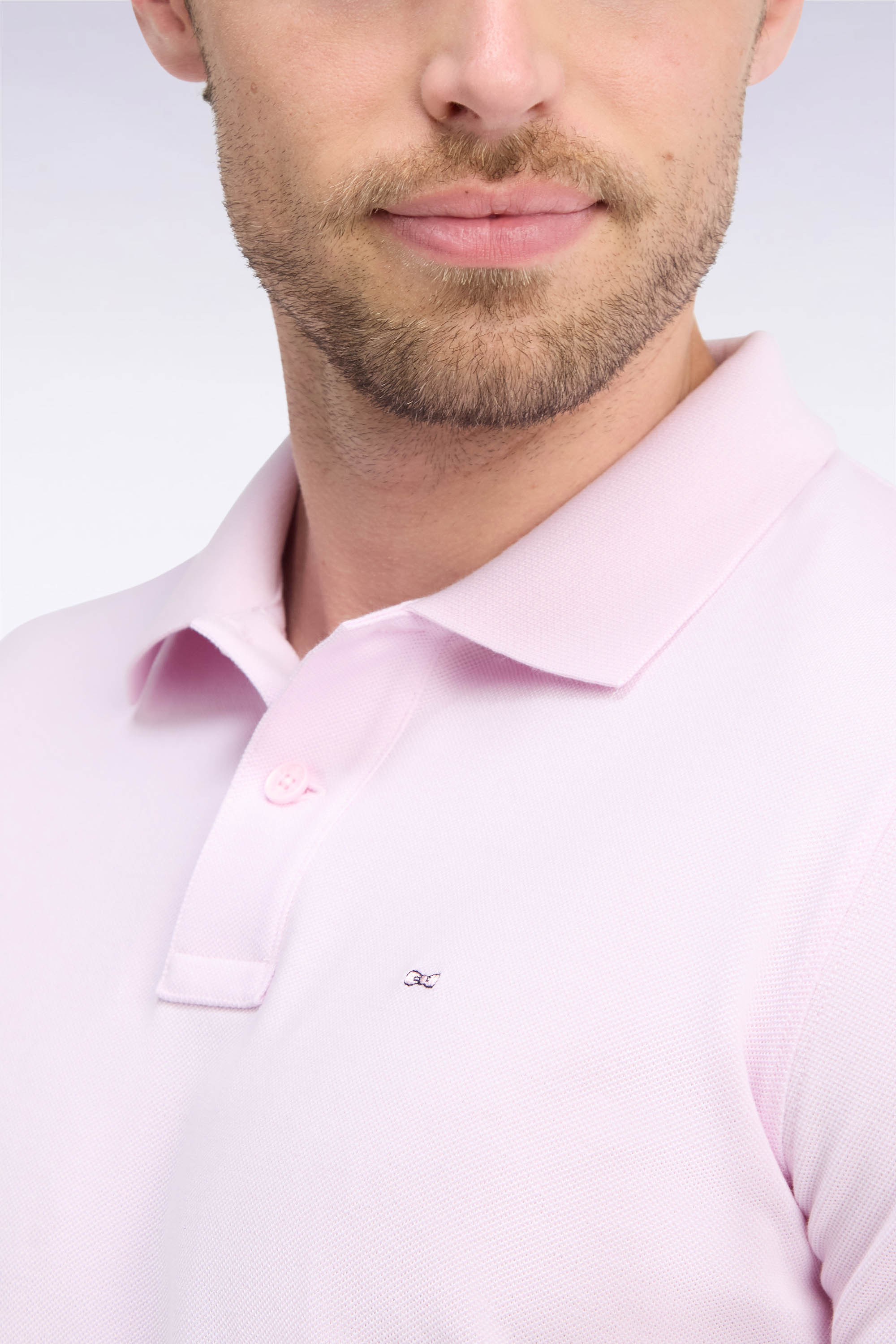 Poloshirt lange Ärmel aus Baumwolle Pima rosa gerade Passform