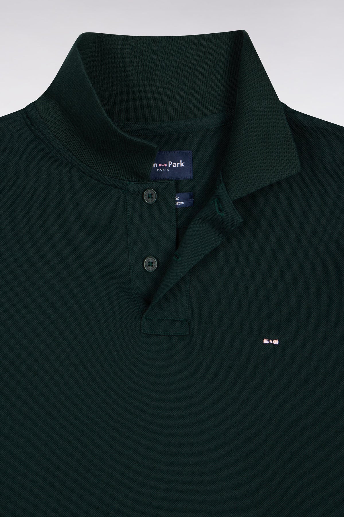 Long-sleeved polo shirt in dark green Pima cotton, straight cut