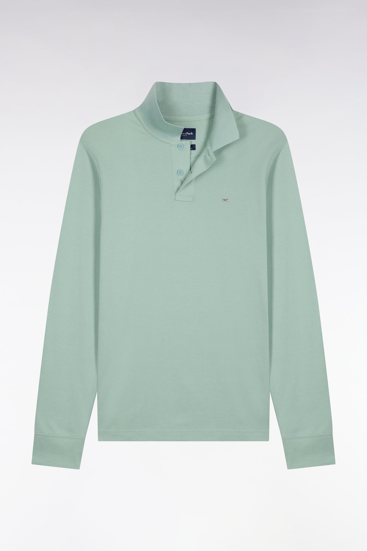 Polo manches longues en coton Pima vert coupe droite