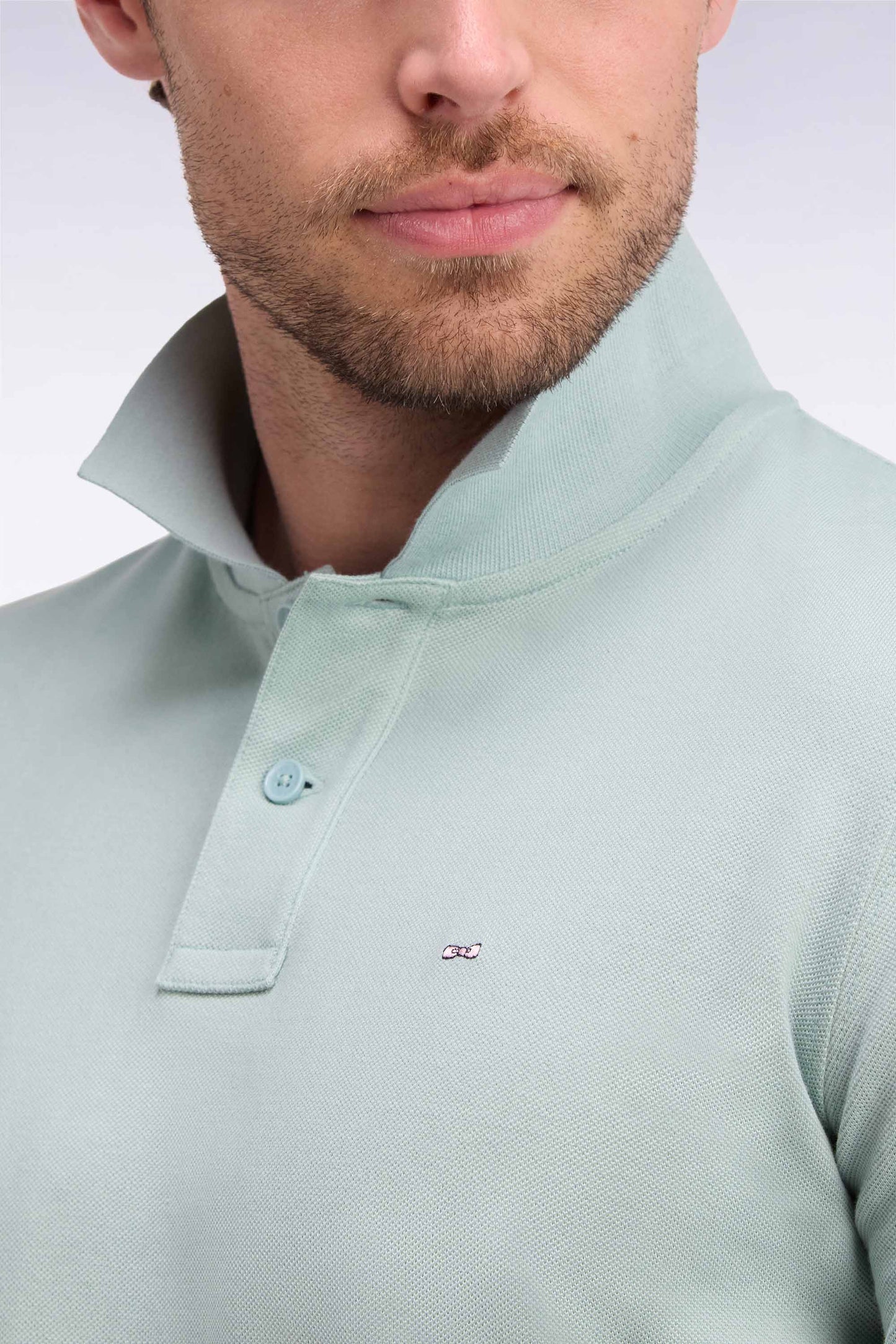 Green Pima cotton long-sleeved straight-cut polo shirt
