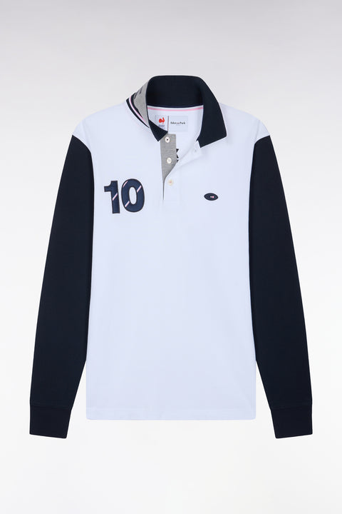 Polo à manches longues en piqué de coton peigné bicolore blanc XV de France - Image 2