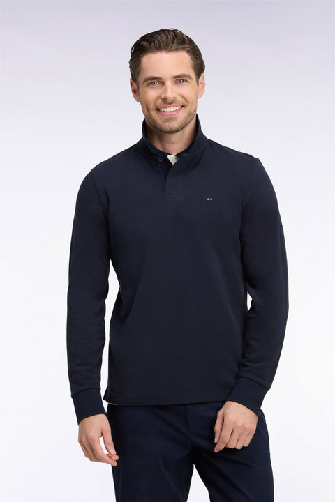 Polo à manches longues en piqué coton marine broderie dos - Image 3