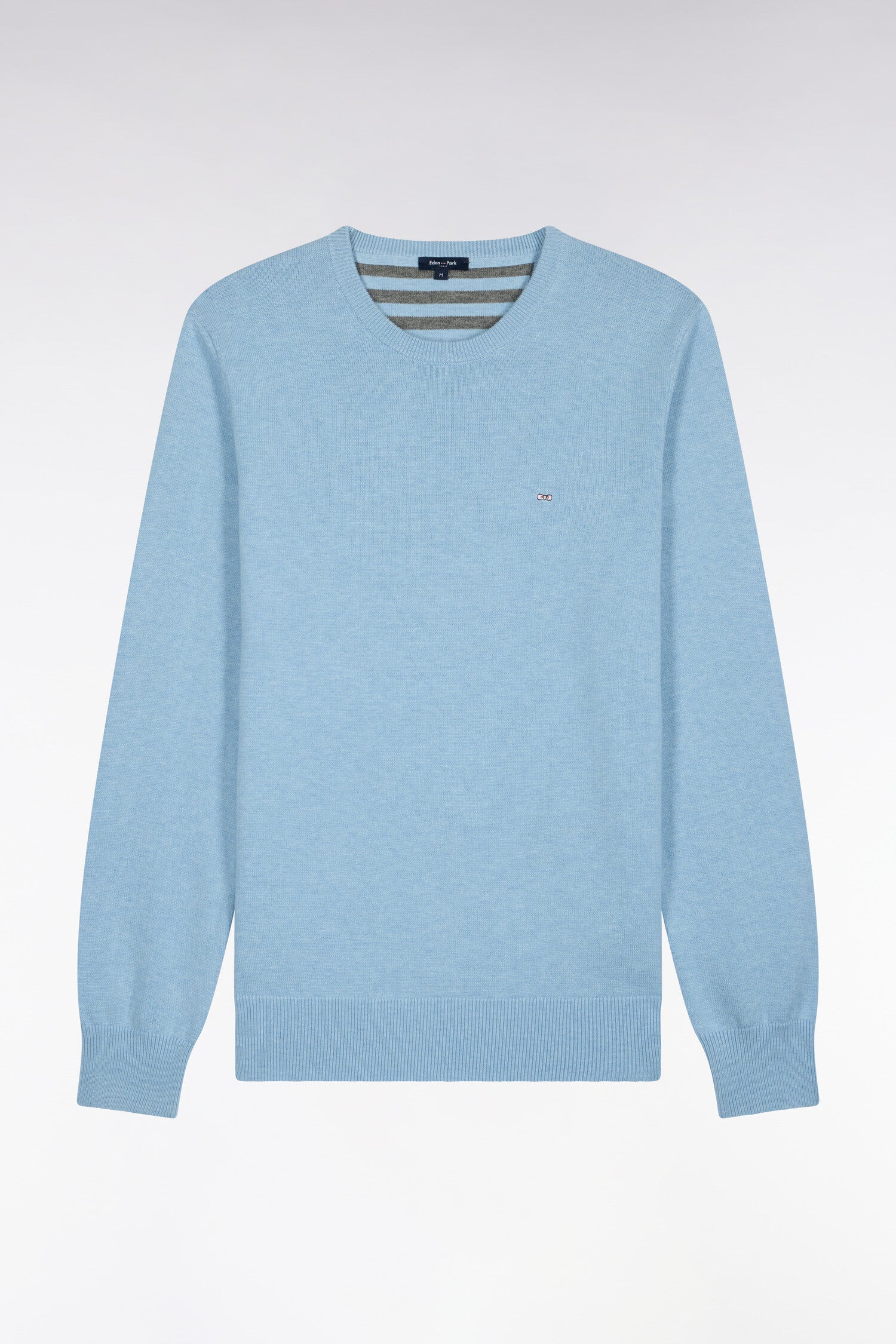 Pull col rond en laine et coton ciel coupe droite
