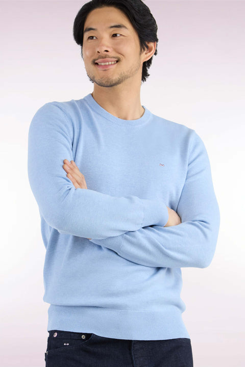 Pull col rond en laine et coton ciel coupe droite - Image 1