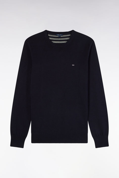 Pull col rond en laine et coton marine coupe droite - Image 2