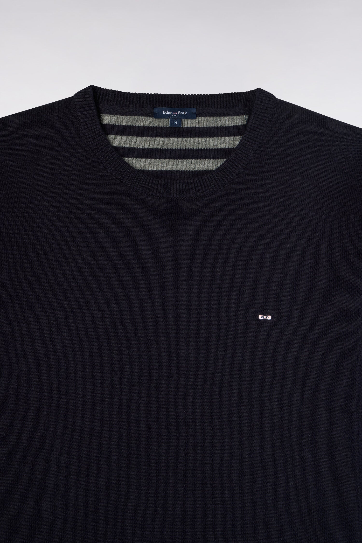Pull col rond en laine et coton marine coupe droite