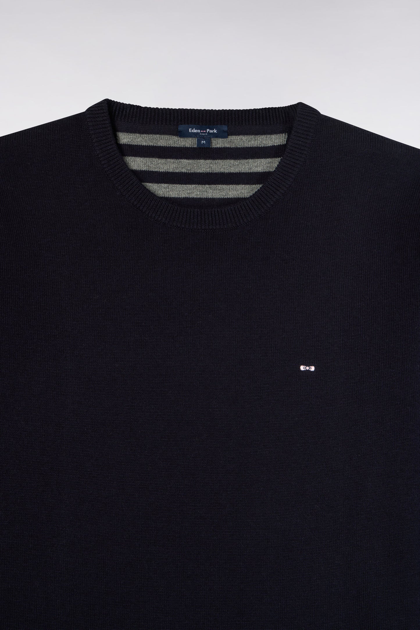 Pull col rond en laine et coton marine coupe droite