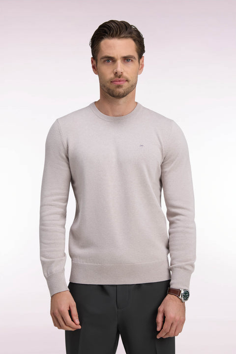 Pull col rond en laine et coton gris coupe droite - Image 3