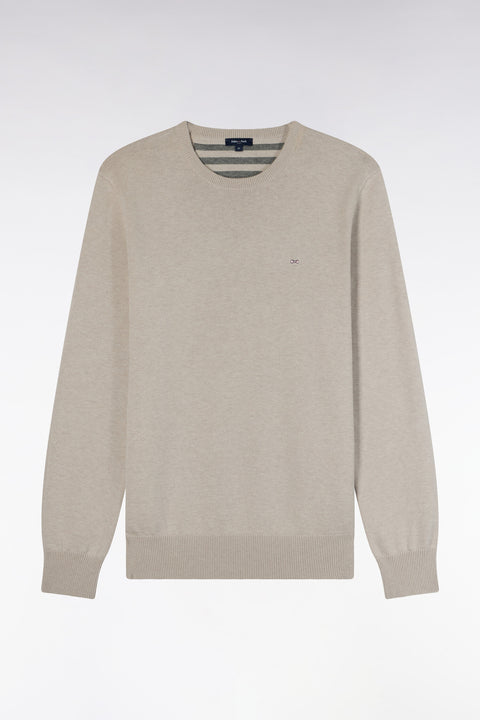 Pull col rond en laine et coton gris coupe droite - Image 2