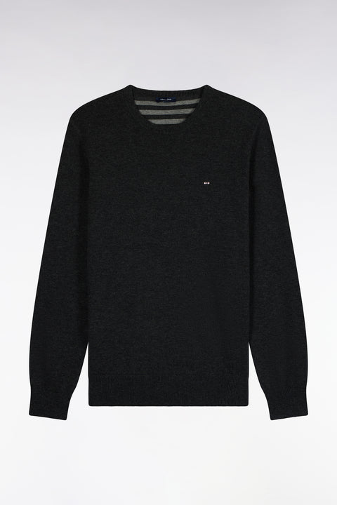Pull col rond en laine et coton gris anthracite coupe droite - Image 2