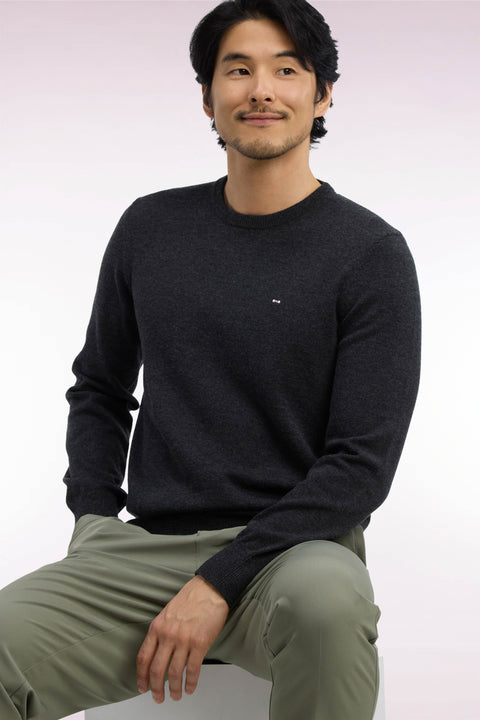 Pull col rond en laine et coton gris anthracite coupe droite - Image 1