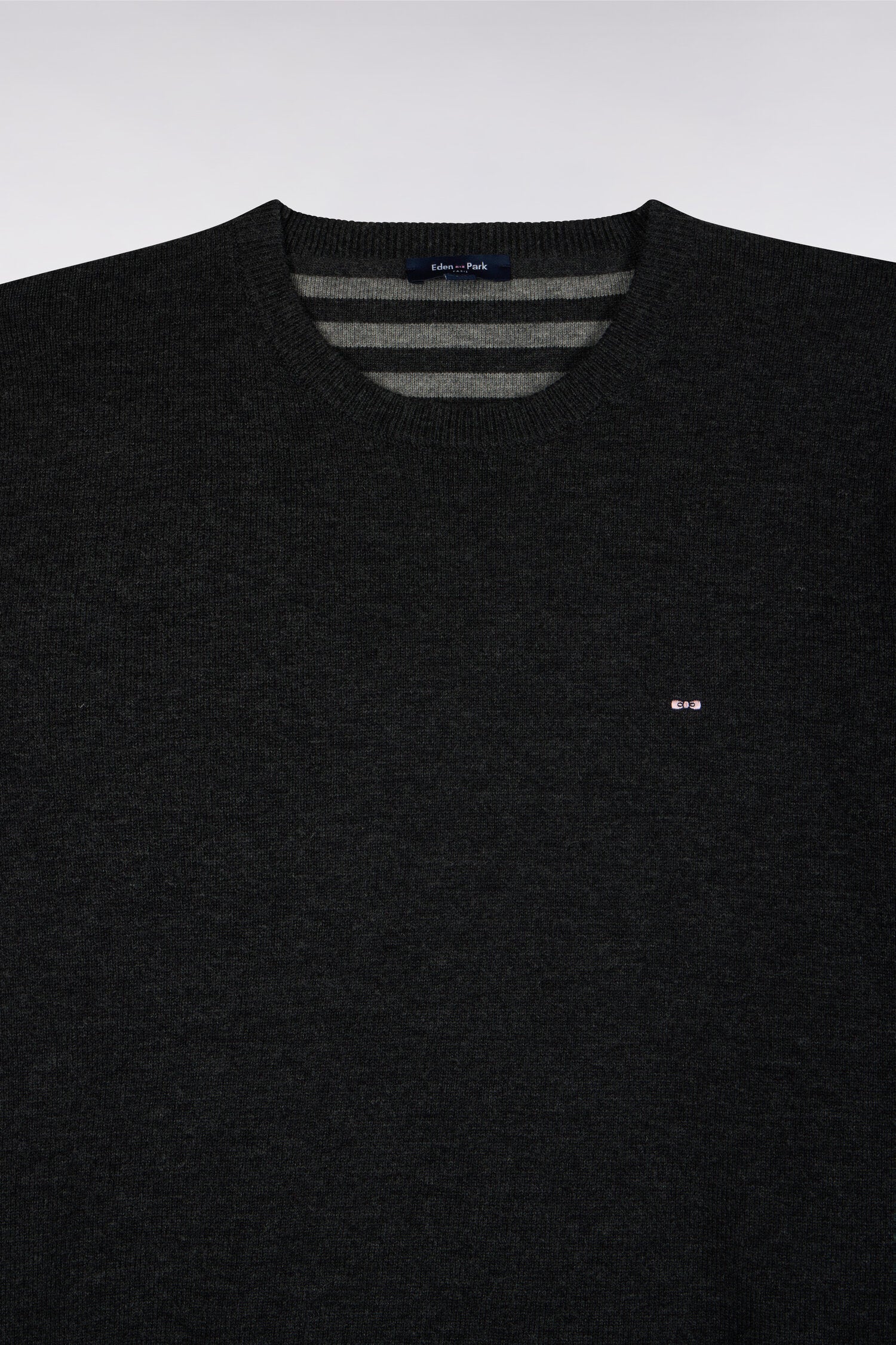 Pull col rond en laine et coton gris anthracite coupe droite