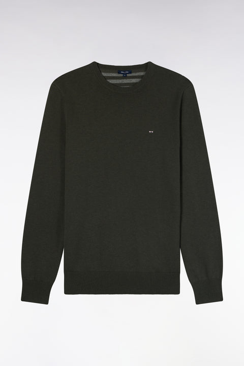Pull col rond en laine et coton kaki coupe droite - Image 2