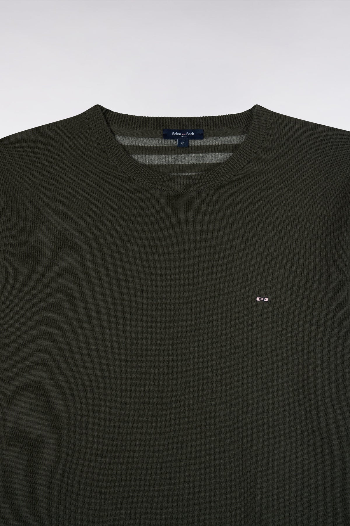Pull col rond en laine et coton kaki coupe droite
