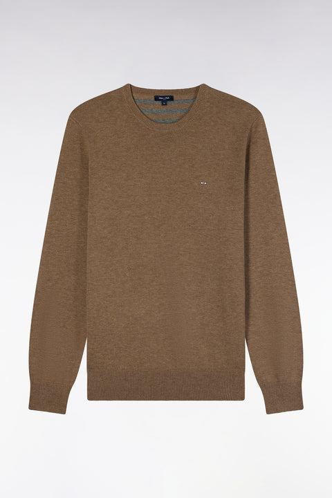 Pull col rond en laine et coton marron coupe droite - Image 2