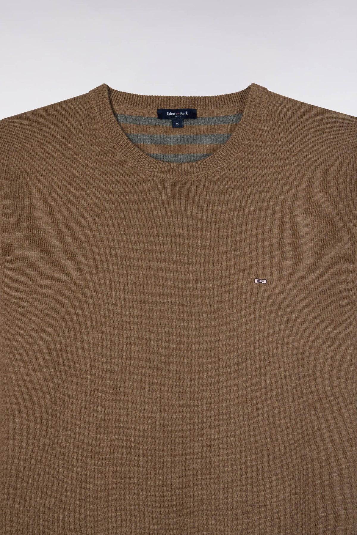 Round neck sweater in brown wool and cotton, straight cut