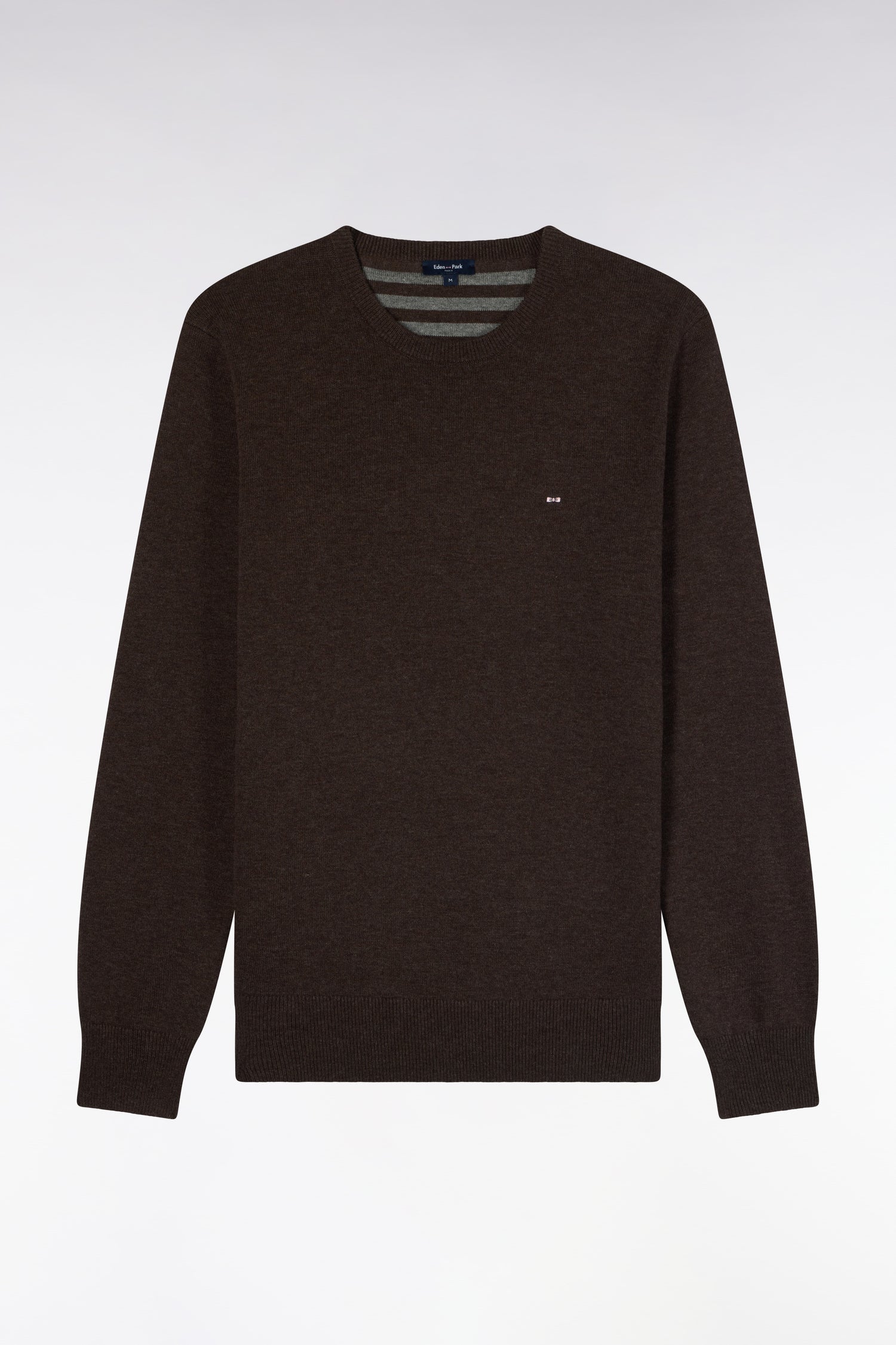 Pull col rond en laine et coton marron coupe droite