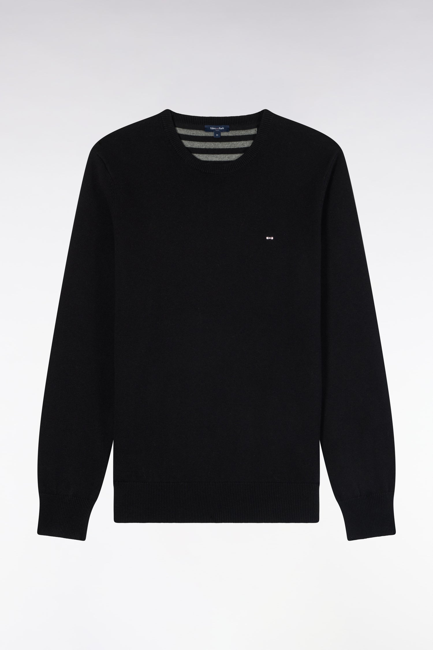 Pull col rond en laine et coton noir coupe droite