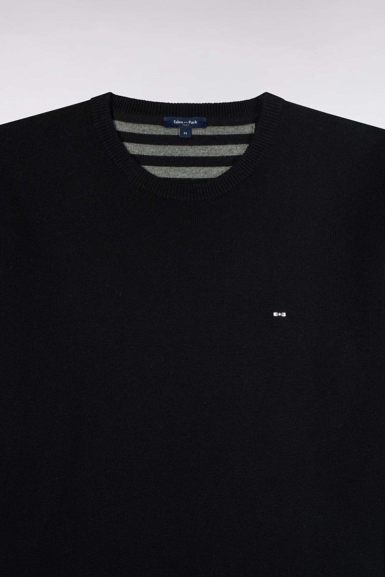 Pull col rond en laine et coton noir coupe droite