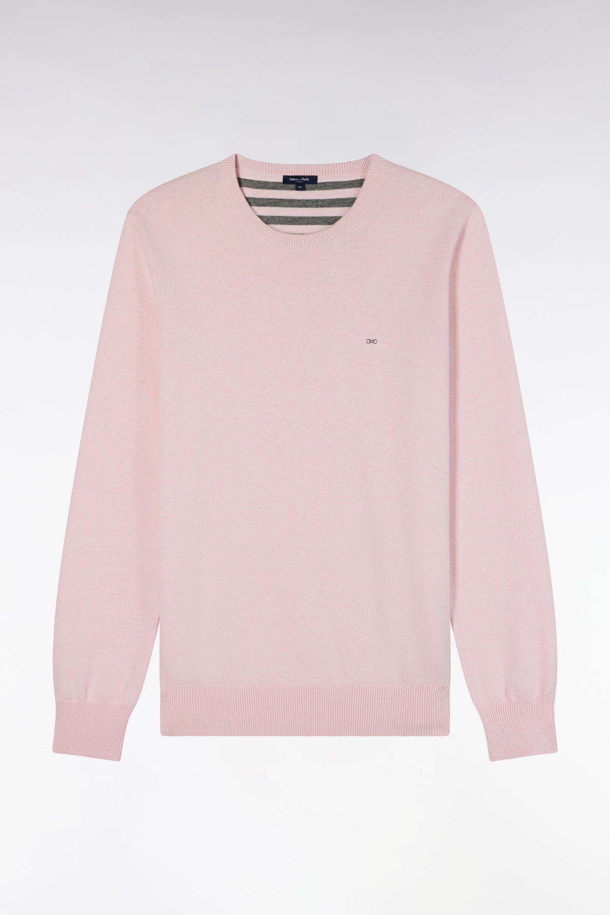 Pull col rond en laine et coton rose coupe droite