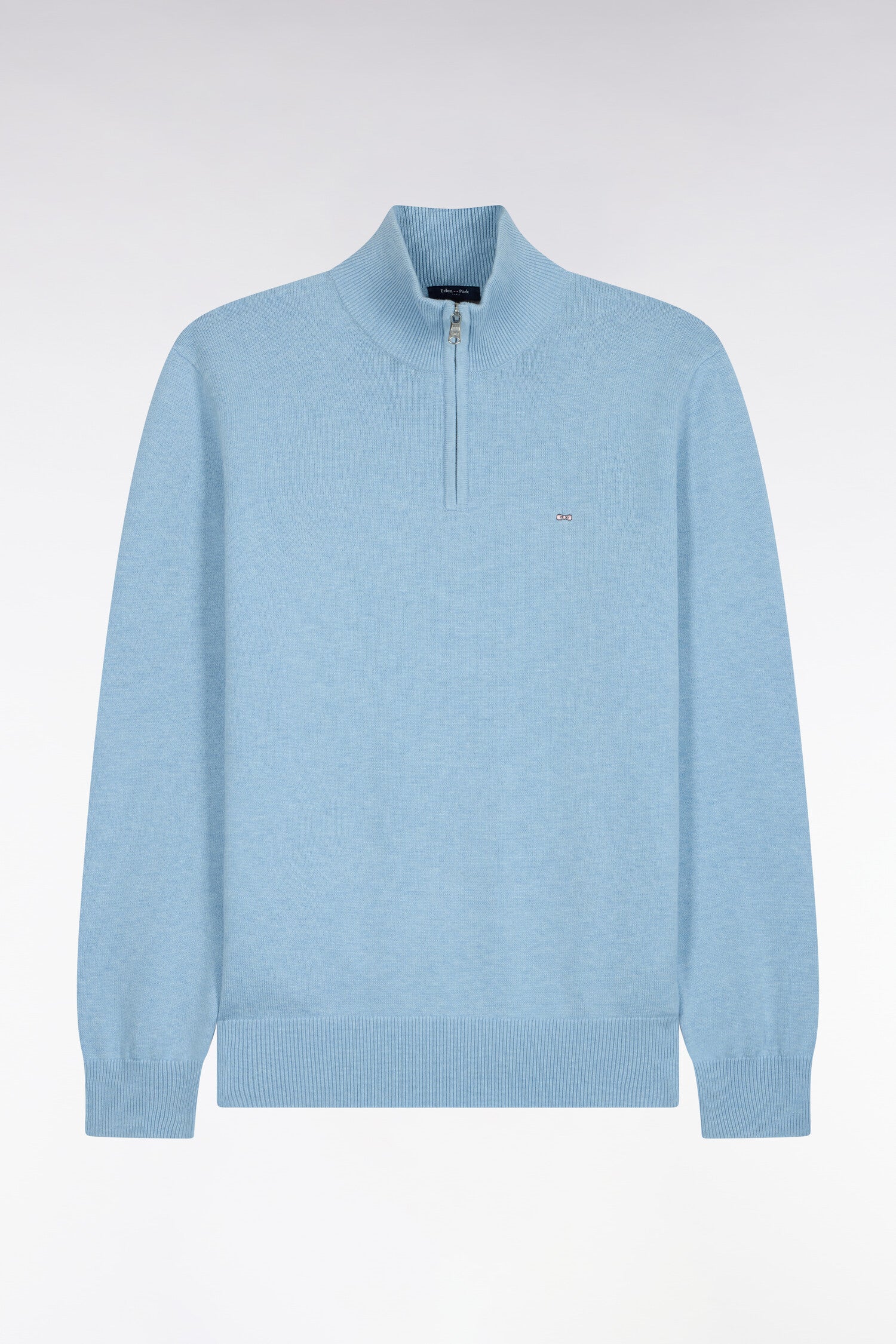 Pull col camionneur en laine et coton ciel coupe droite