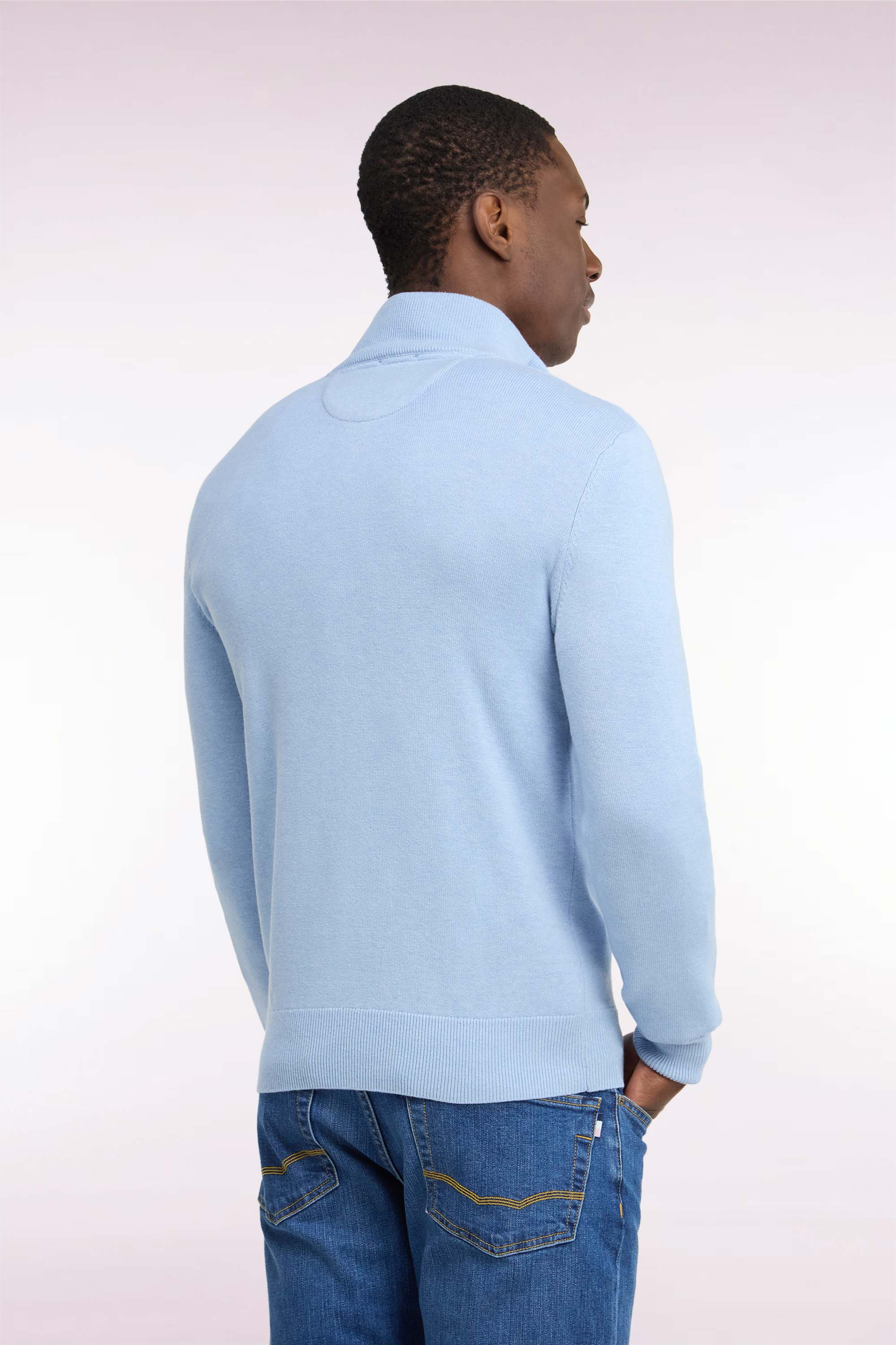 Pull col camionneur en laine et coton ciel coupe droite