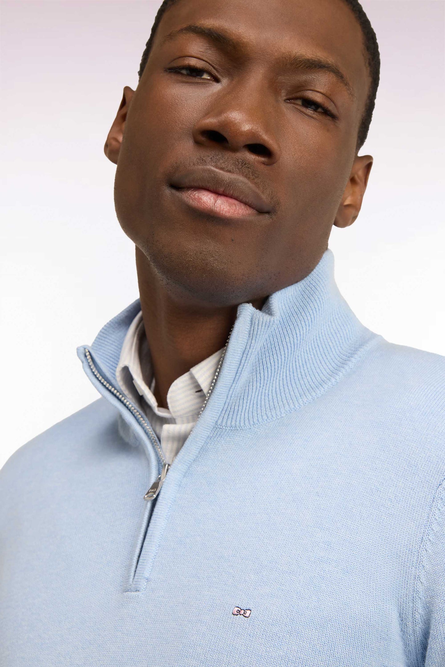 Pull col camionneur en laine et coton ciel coupe droite