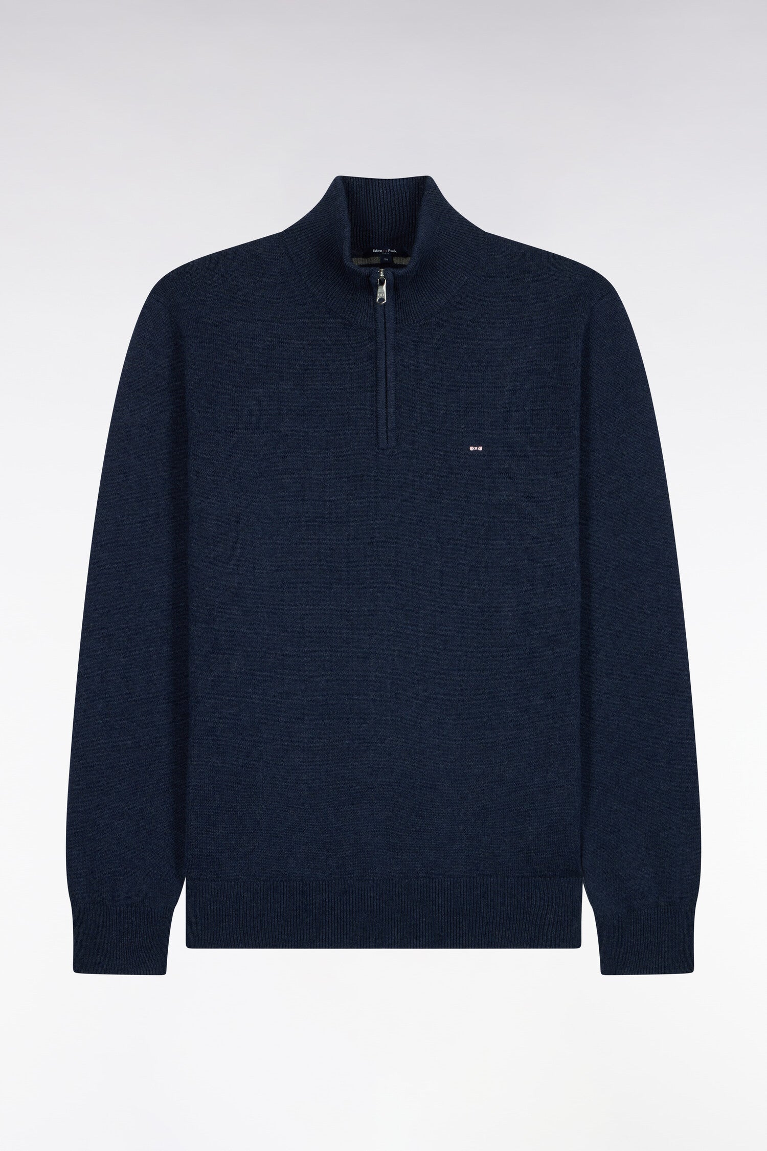 Pull col camionneur en laine et coton bleu coupe droite
