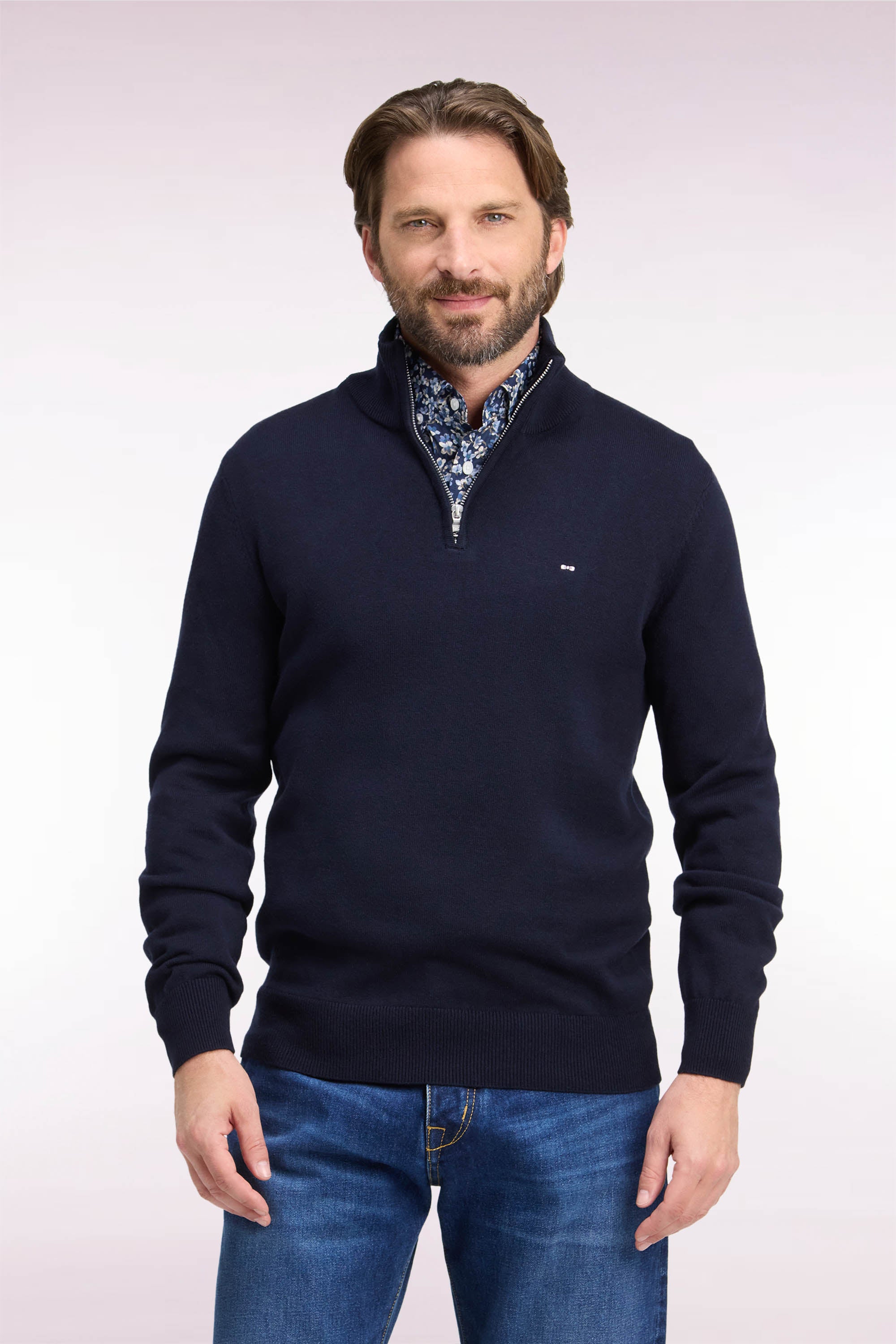 Pullover col camionneur aus Baumwolle Marineblau