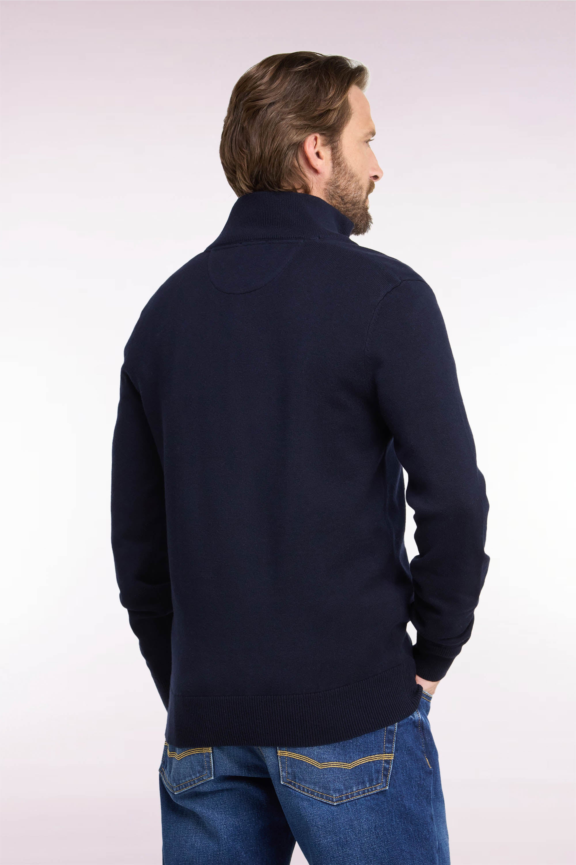 Pullover col camionneur aus Baumwolle Marineblau
