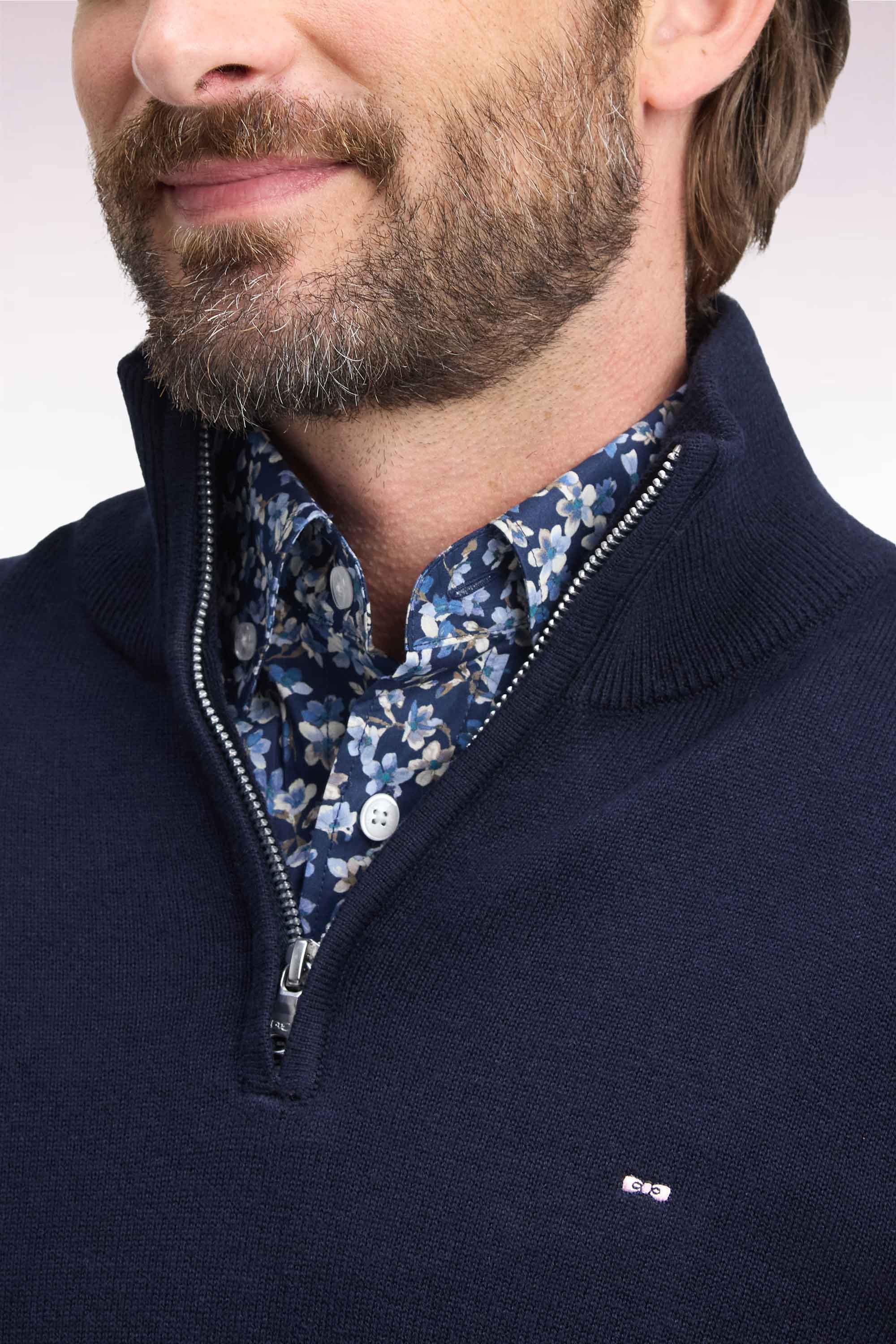 Pullover col camionneur aus Baumwolle Marineblau