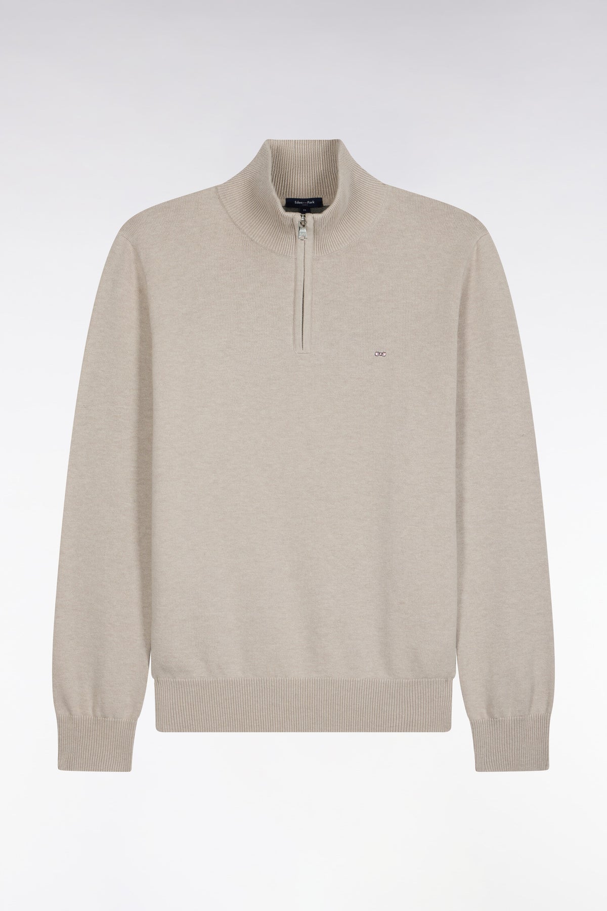 Straight cut gray wool and cotton trucker neck sweater