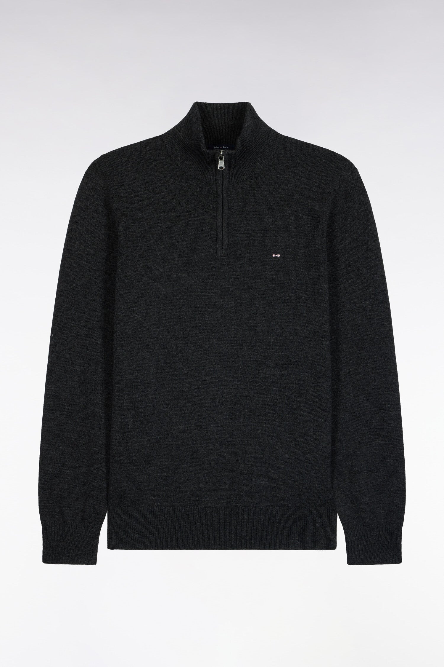 Pull col camionneur en laine et coton gris foncé coupe droite