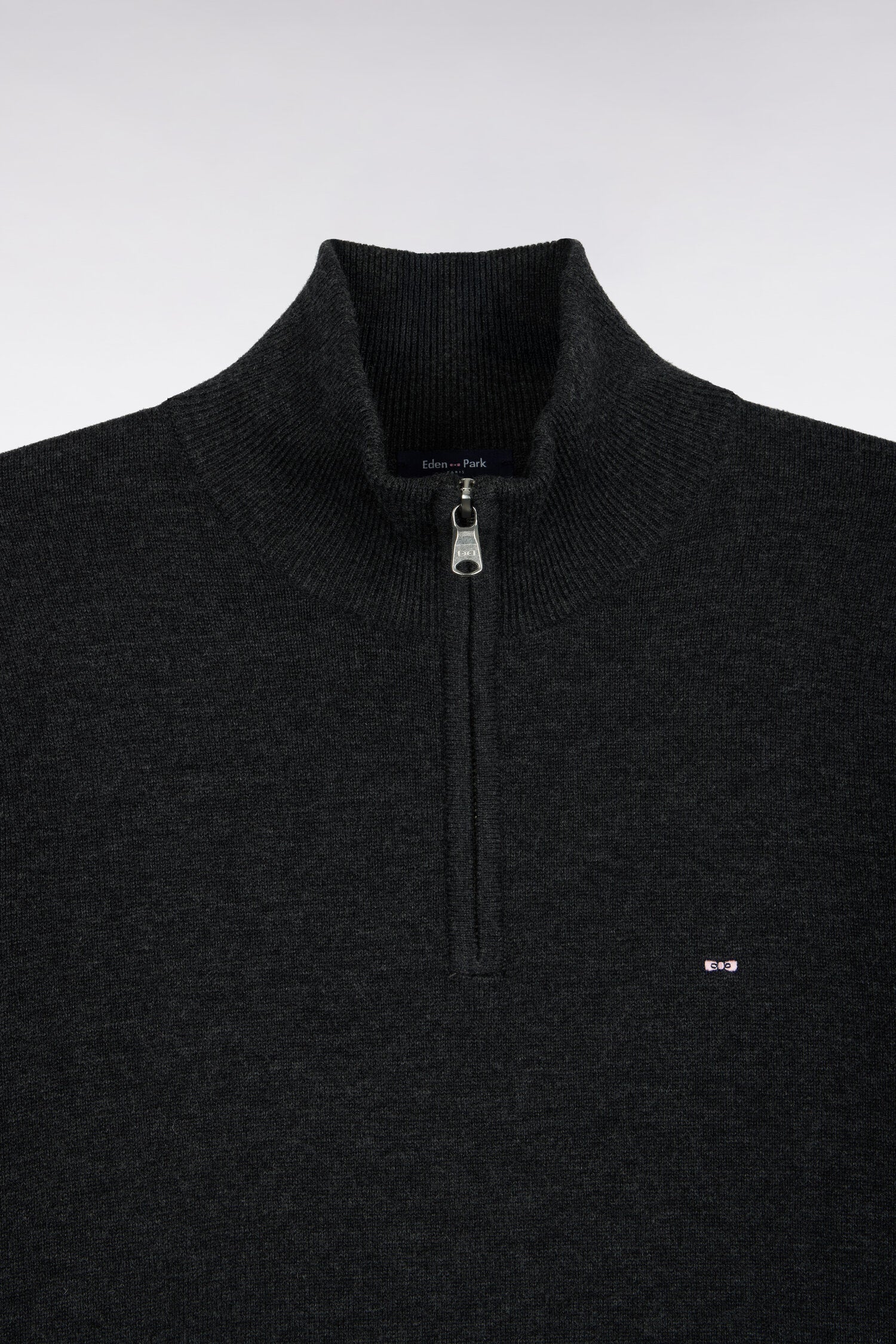 Pull col camionneur en laine et coton gris foncé coupe droite