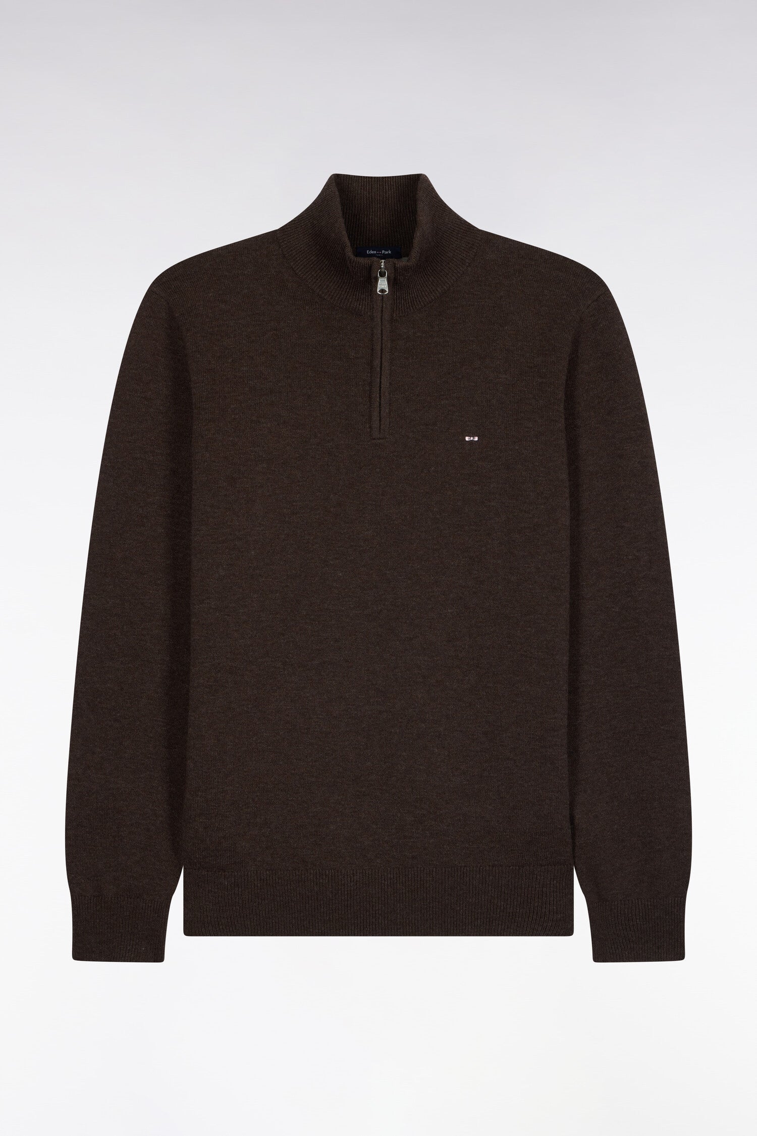 Pull col camionneur en laine et coton marron coupe droite