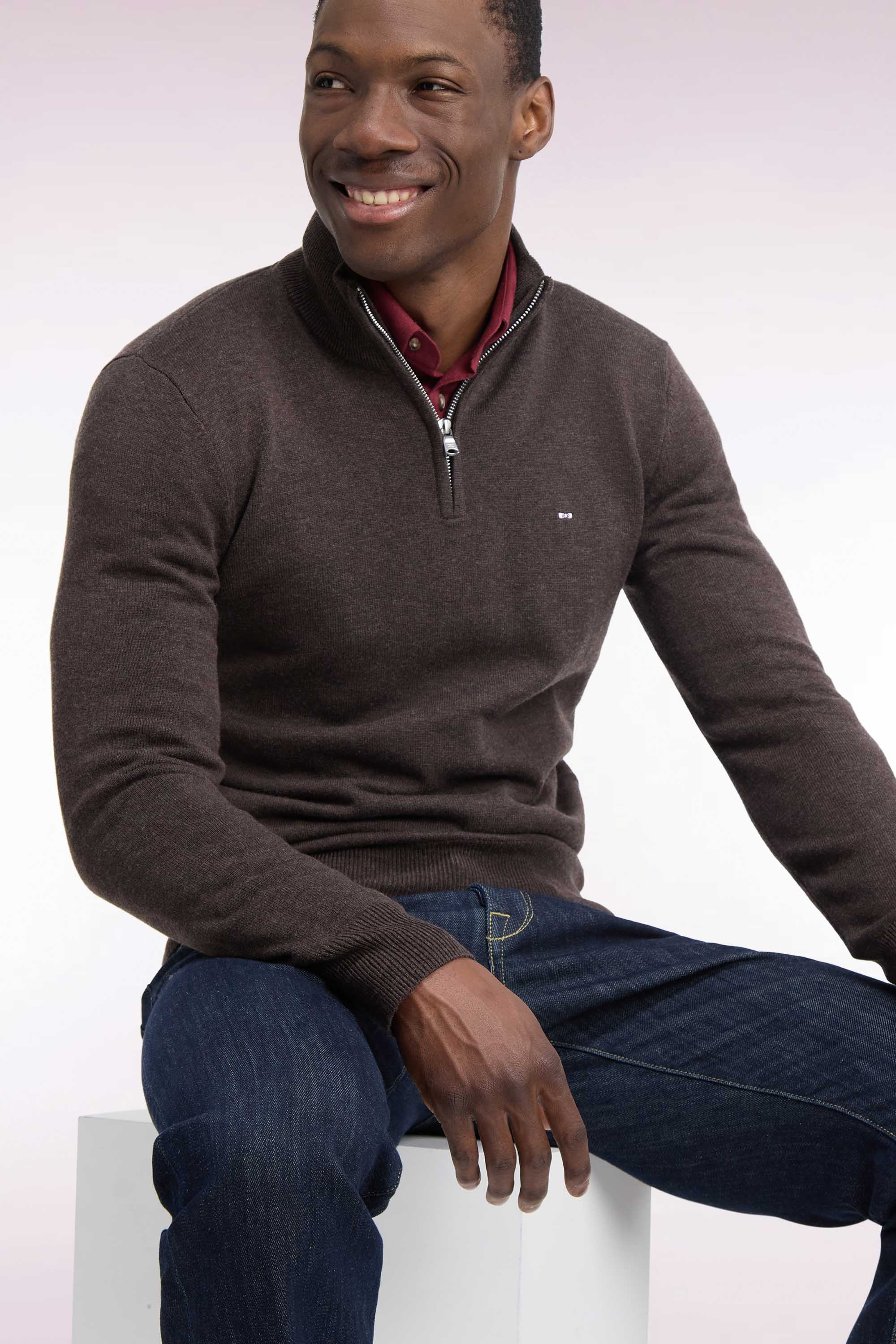 maglione col camionneur in cotone marrone