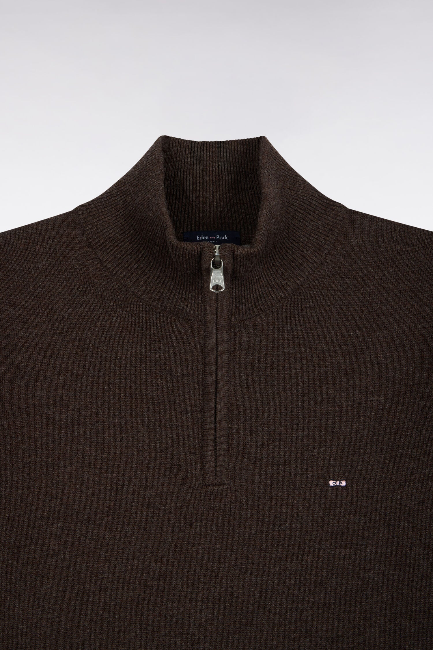 Pull col camionneur en laine et coton marron coupe droite